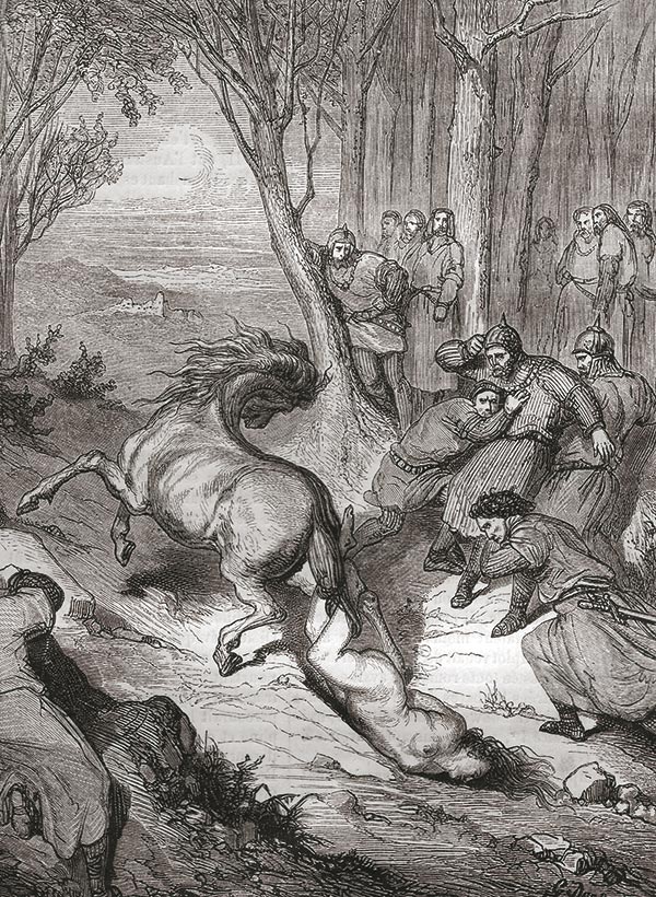 Gravure de la mort de Brunehaut dans « Histoire populaire contemporaine de la France », tome 1, Charles Lahure, 1846.