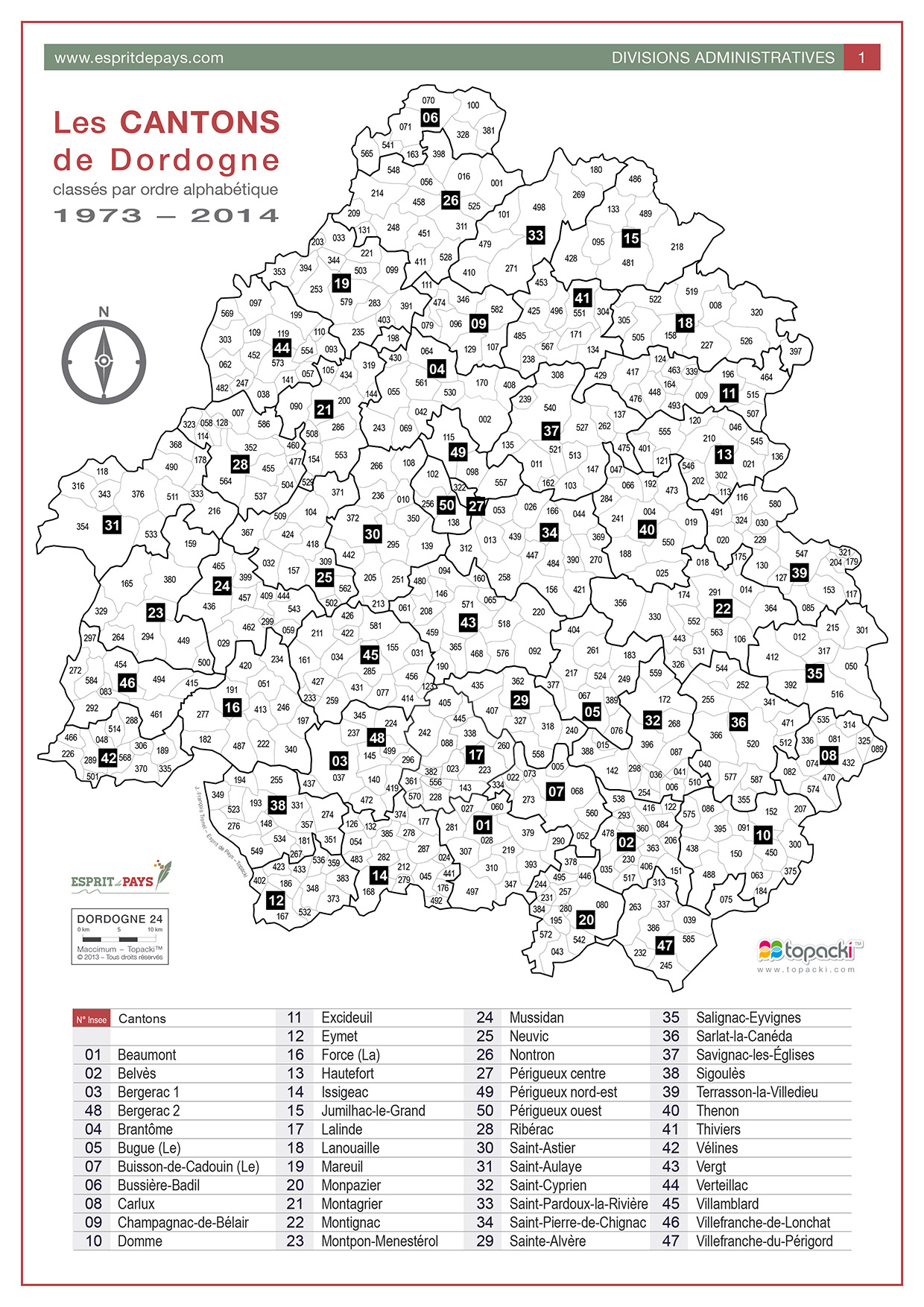 Cartographie : les 50 cantons de la Dordogne