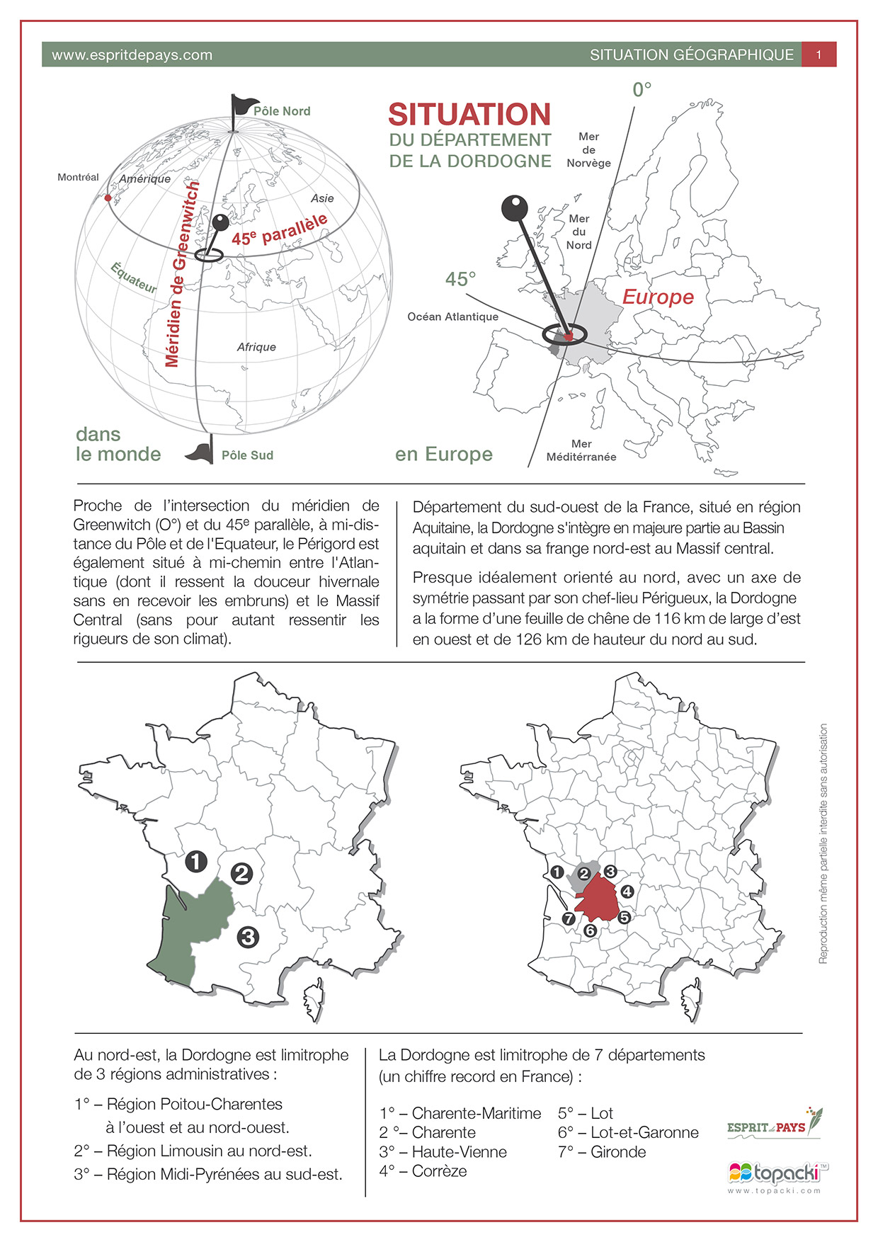 Cartographie : situation du département de la Dordogne