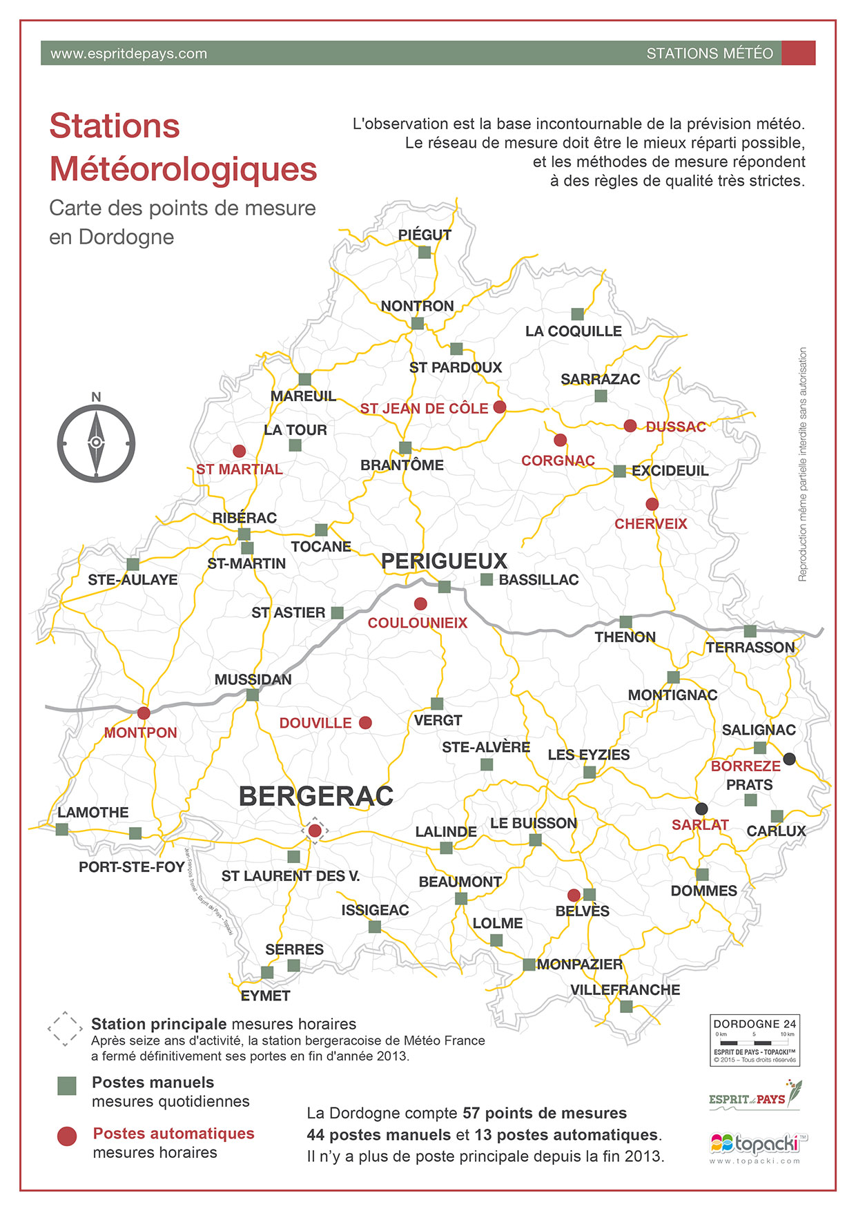 Cartographie : les stations météorologiques en Dordogne