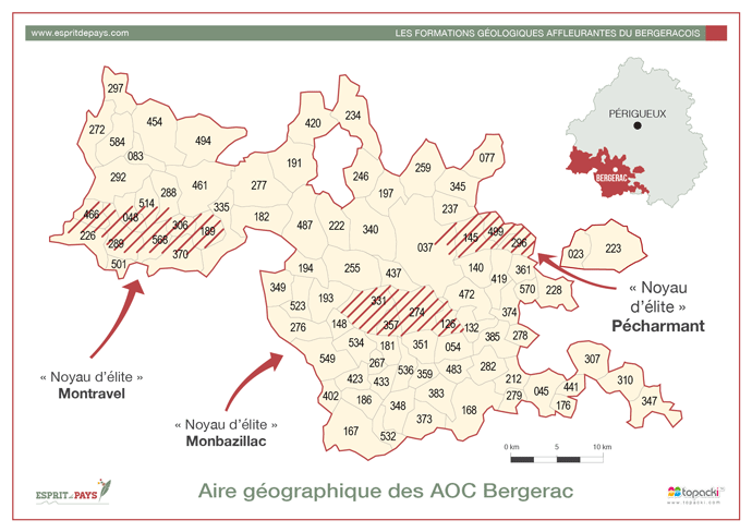 Cartographie : Aire géographique des AOC Bergerac