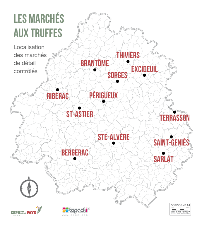 La carte des marchés aux truffes du Périgord