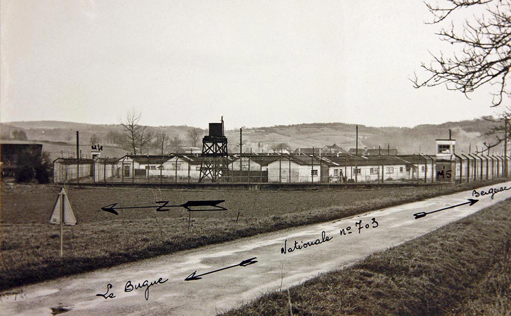 Centre pénitentiaire (Camp Nord), Sauvebœuf, commune de Lalinde. « M4 » et « M5 » désignent des miradors. Source : Archives départementales de la Dordogne, cote 1141 W 239.