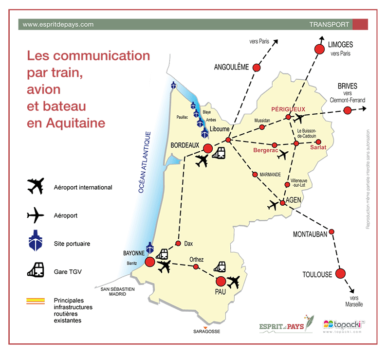 Comment venir en Dordogne par l'avion, le train et le bateau